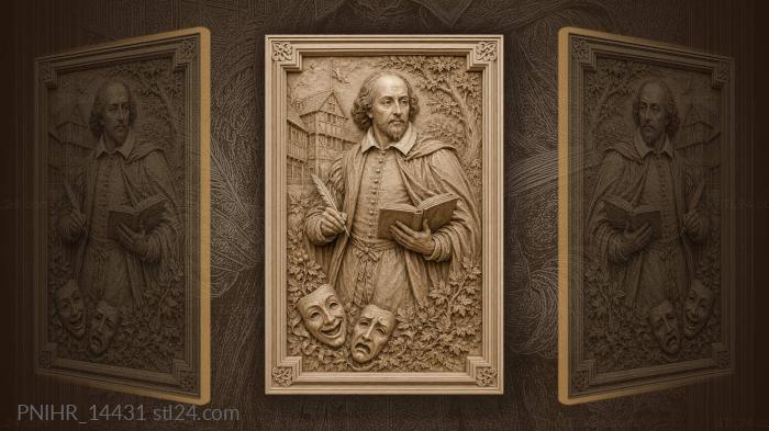 Shakespeare with book and quill 3d STL model