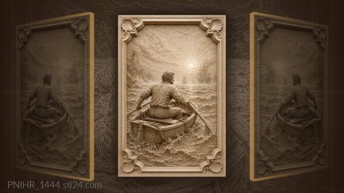 Sunrise rower distant sailing ships 3d STL model