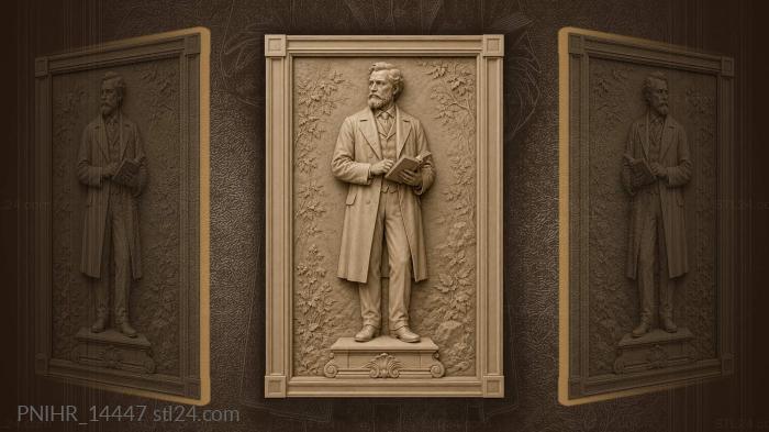 Charles Darwin standing with a book in an overcoat 3d STL model