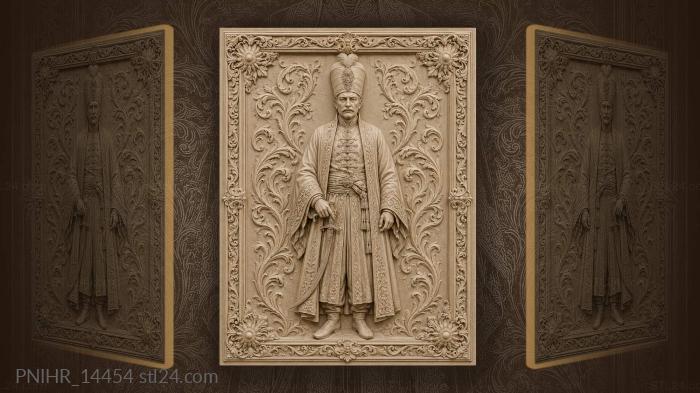 Suleiman the Magnificent standing with a curved saber 3d STL model
