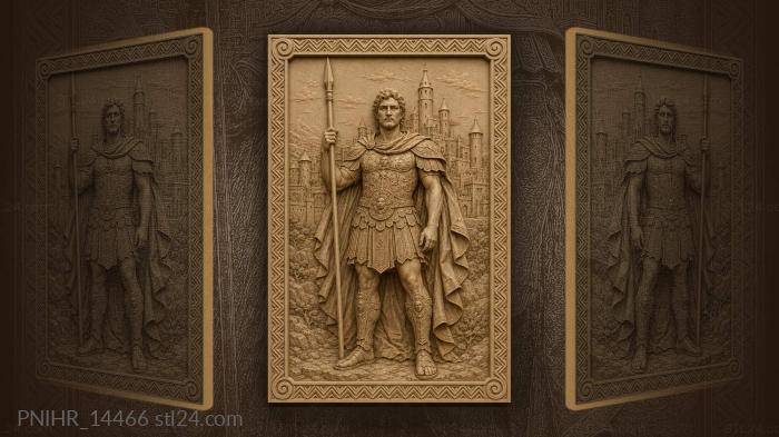 Demetrius of Thessaloniki with a spear by the city towers 3d STL model