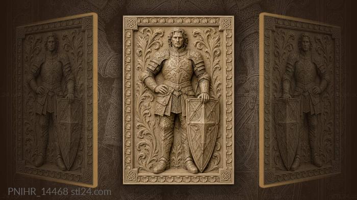 Knight with patterned shield and armour 3d STL model