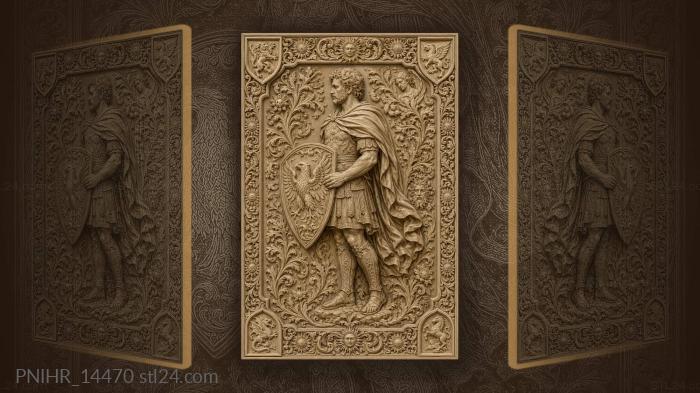 Bird of prey on a shield among faces 3d STL model