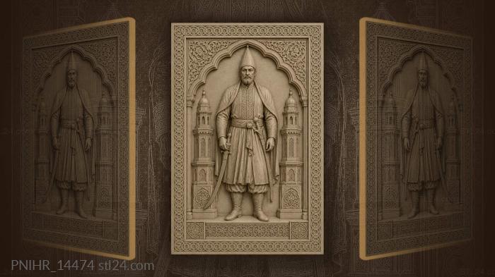 Fighter in pointed hat between towers 3d STL model