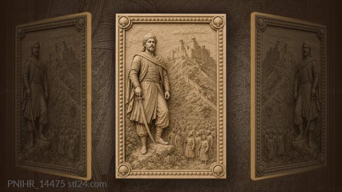 Sword before a hilltop fortress and a crowd 3d STL model