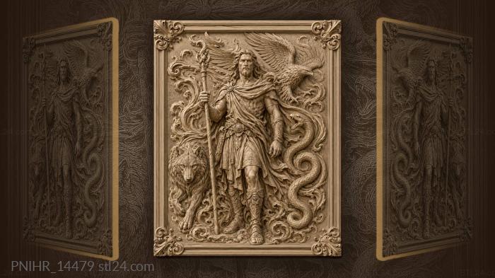 Hero with a staff between eagle and serpent 3d STL model