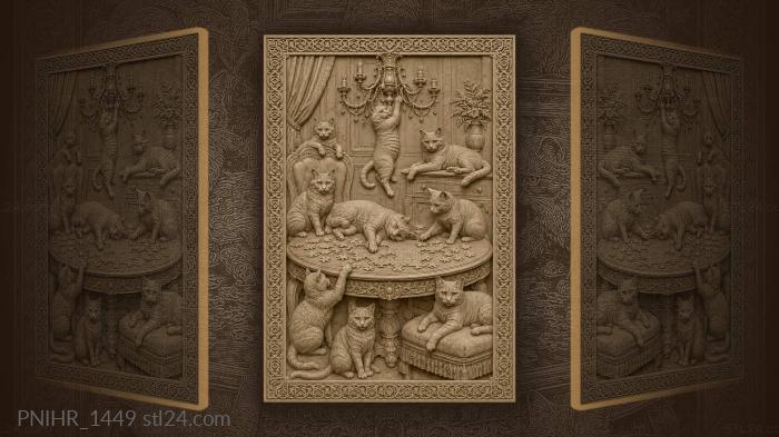 Cats at a round table 3d STL model
