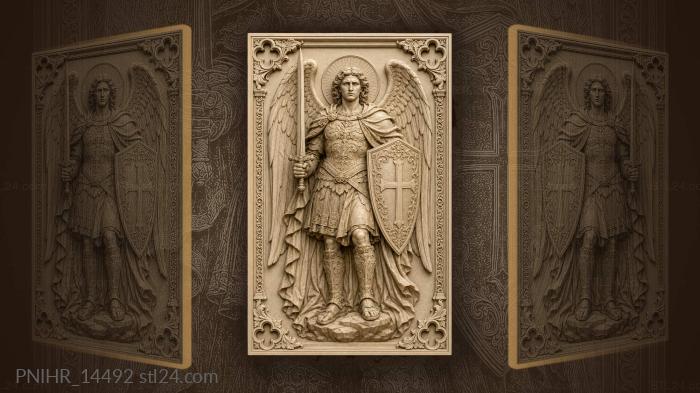 Michael raising sword above cross shield 3d STL model