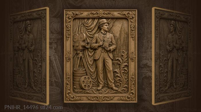 Filmmaker with vintage camera city backdrop · Charlie Chaplin 3d STL model