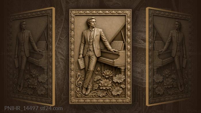 Frédéric Chopin at the piano with sheet music 3d STL model