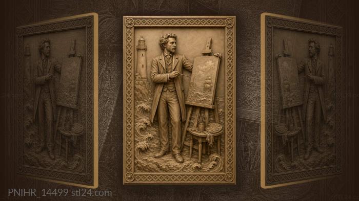 Ivan Aivazovsky painting the sea by a lighthouse 3d STL model