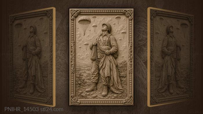 Airborne soldier with open parachute 3d STL model