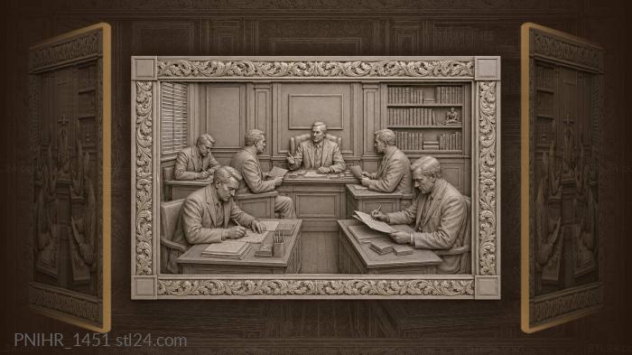 Busy office life vintage scene 3d STL model
