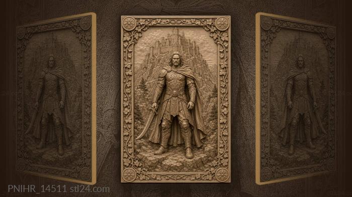 Fighter with curved sword below mountain fortress 3d STL model