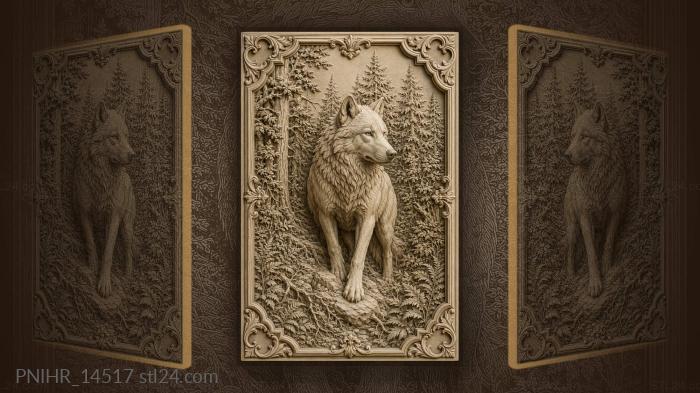 Wolf standing under pines of deep woods 3d STL model