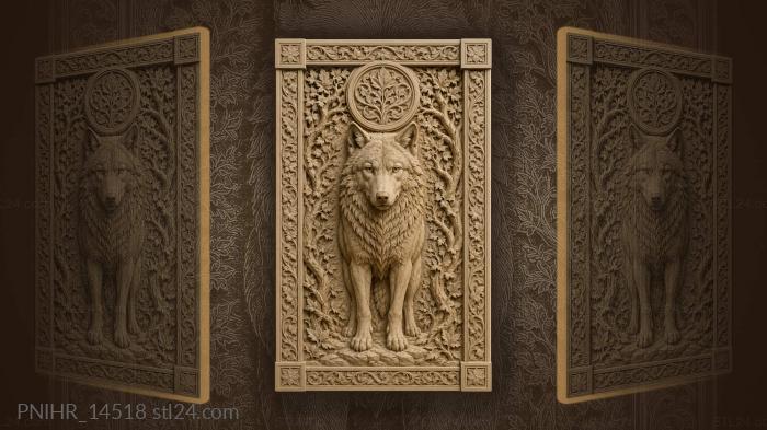 Medallion above wolf among ivy branches 3d STL model
