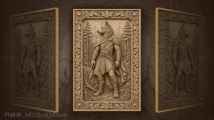 Wolf glancing back at distant mountains 3d STL model