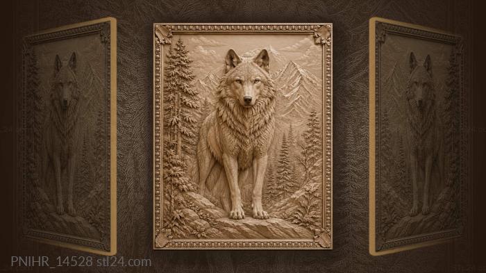 Wolf before snow covered peaks 3d STL model