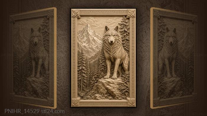 Grey wolf standing on a rocky ledge 3d STL model
