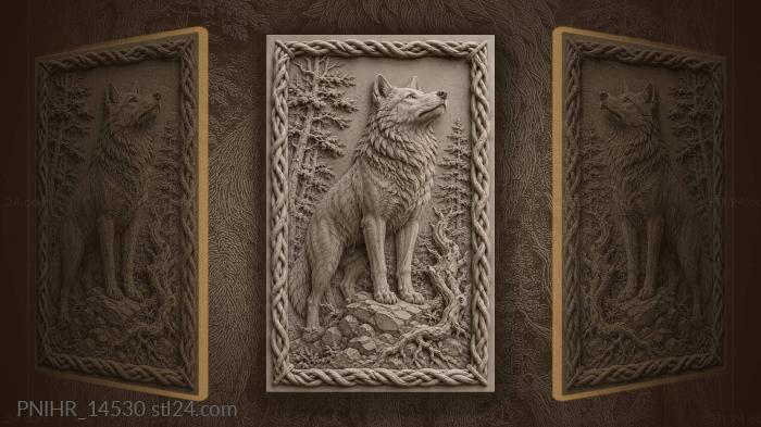Wolf looking up over scattered rocks 3d STL model
