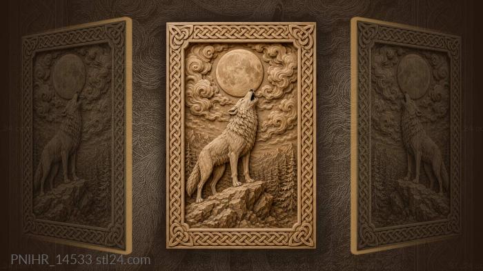 Wolf on a crag among clouds 3d STL model