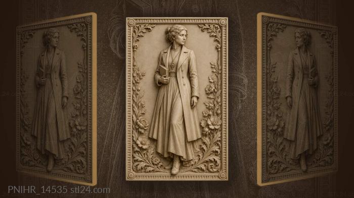 Anna Akhmatova in a coat with a book 3d STL model