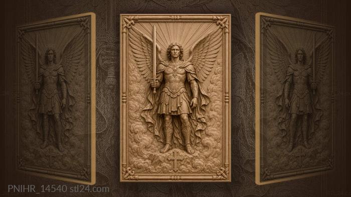 Angel standing on clouds above cross 3d STL model