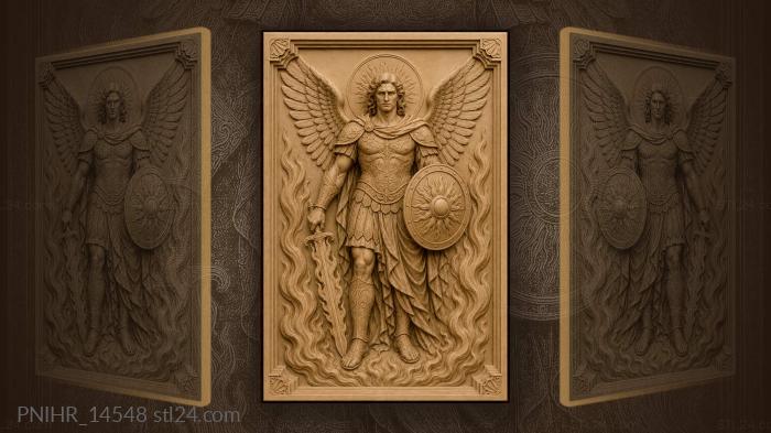 Archangel with a flaming sword and shield 3d STL model