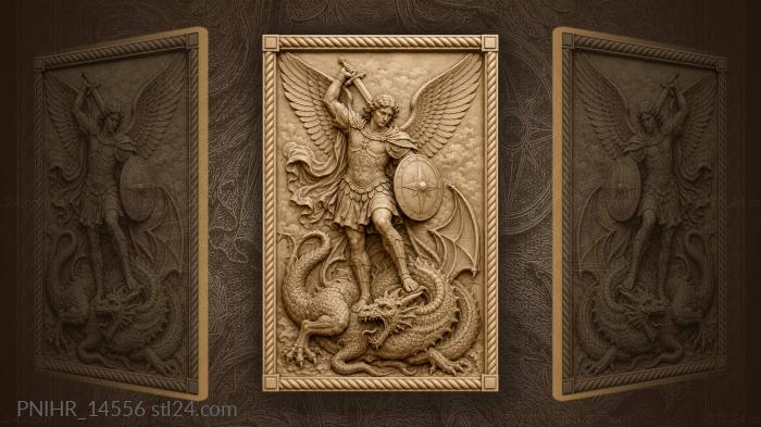 Saint michael defeating the dragon bravely 3d STL model