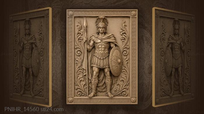 Plumed helmet with spear in hand 3d STL model