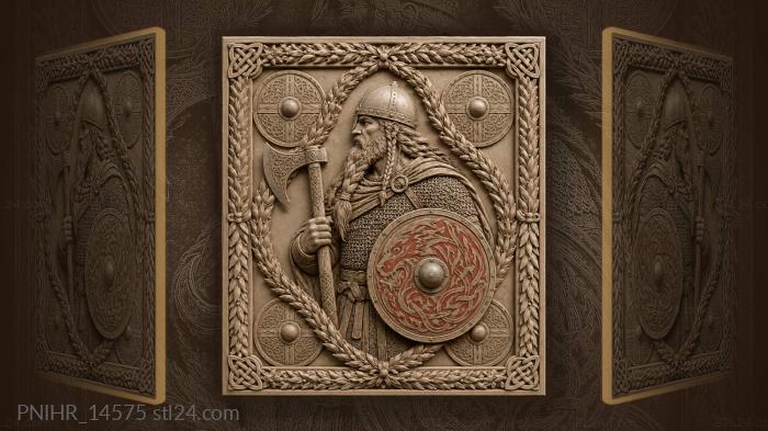 Viking with axe and red shield 3d STL model