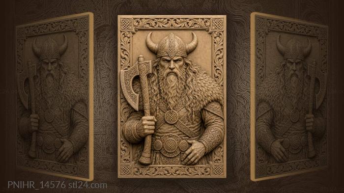 Viking in a horned helmet with axe 3d STL model