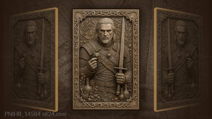 Geralt with a silver sword and potions 3d STL model