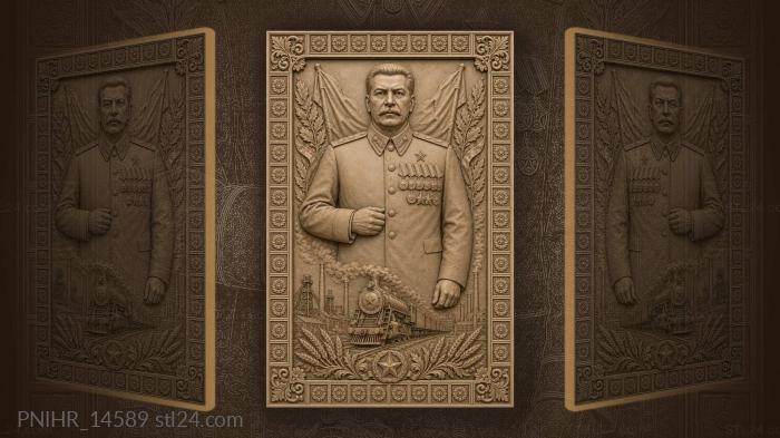 Joseph Stalin above a factory and train 3d STL model