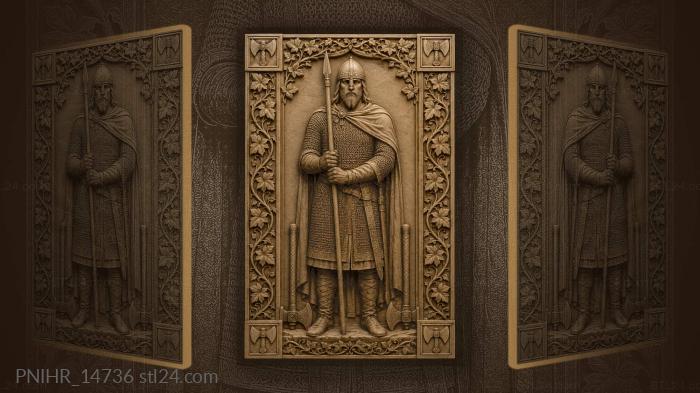 Mail warrior with a spear between two axes 3d STL model