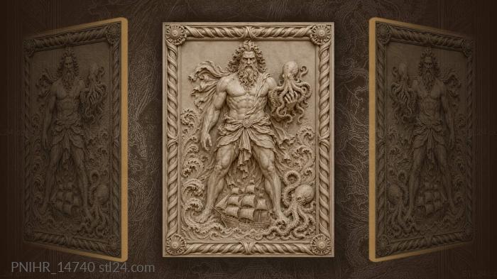 Two octopuses in his hands and below 3d STL model