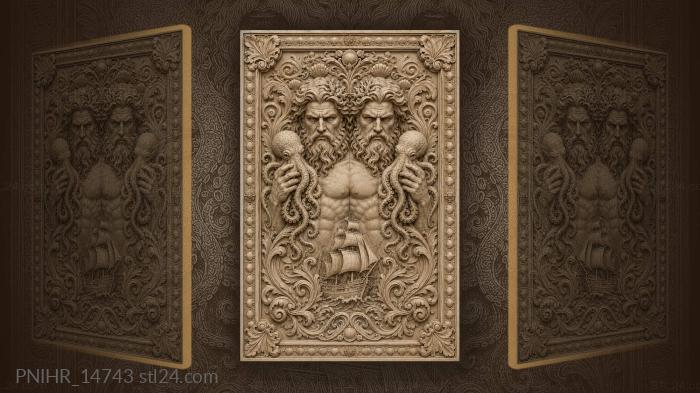 Man gripping an octopus above a sailing ship 3d STL model