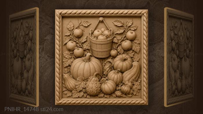 Small bucket hanging above pumpkins and apples 3d STL model