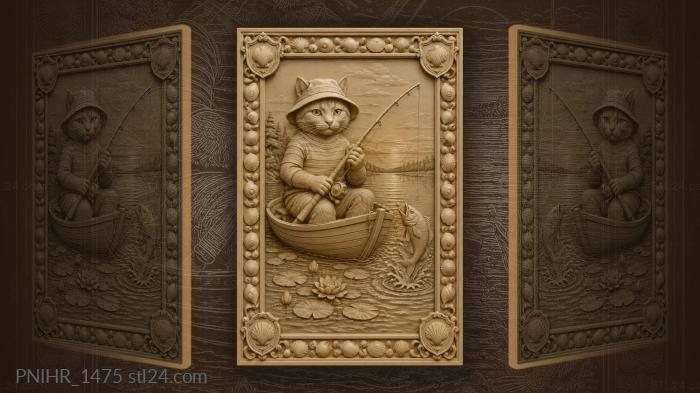 Striped shirt angler on evening lake 3d STL model