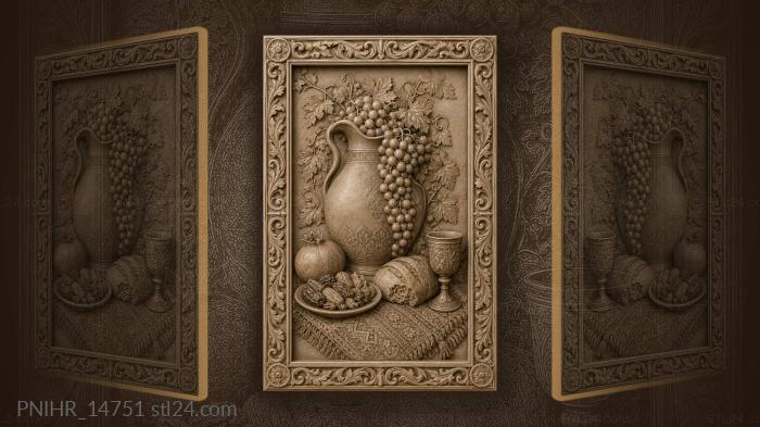 Pomegranate and dried fruit on a patterned rug 3d STL model