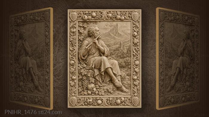 Old man with flute mountain view 3d STL model