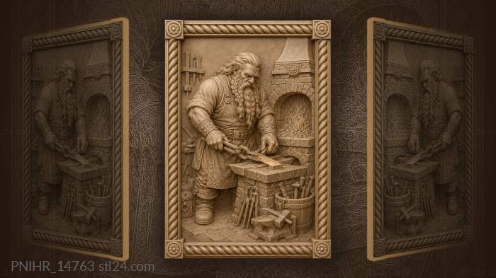 Dwarf smith with tongs at brick hearth 3d STL model
