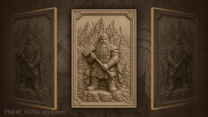 Dwarf warrior with mountain stronghold 3d STL model