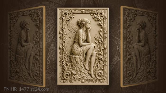 Fairy on a stump hand at cheek 3d STL model