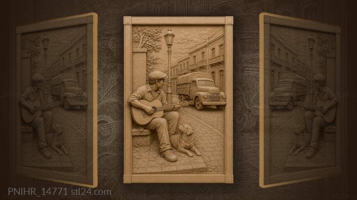 Guitar player and street dog 3d STL model