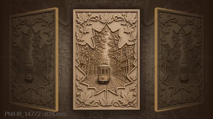 Autumn tram street scene foliage 3d STL model