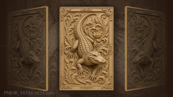 Fierce alligator among swirling florals 3d STL model