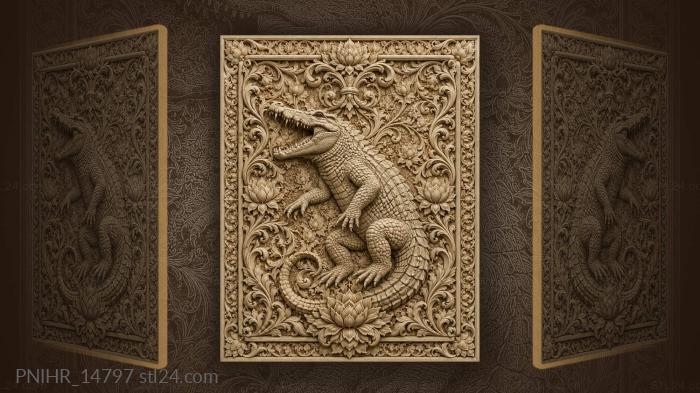 Alligator amidst lush floral border 3d STL model