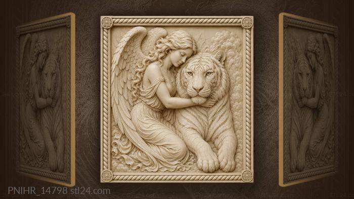 Angel and white tiger embrace 3d STL model