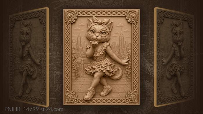 Playful cat with city backdrop 3d STL model